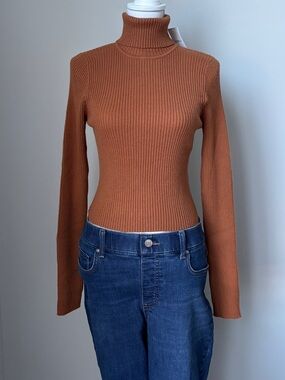 Forever 21 Ribbed Turtleneck Sweater in Burnt Orange